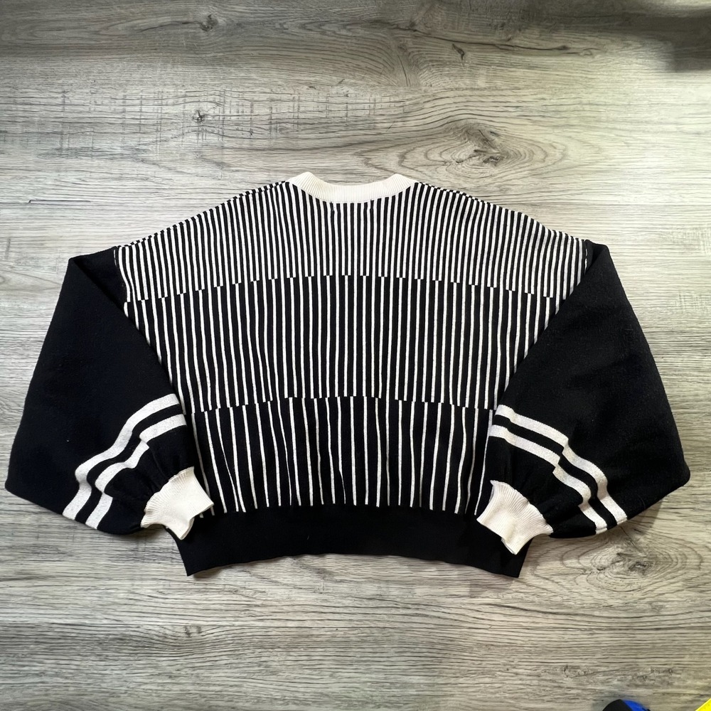 Philosophy Sweater Women XL Black White Striped Balloon Sleeve Geometric Knit - Picture 4 of 7
